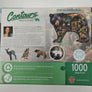 Back of puzzle box. Smaller picture of bear puzzle with descriptive copy and a photo of a female.