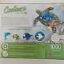 Back of puzzle box with turtle image from front featured along with descriptive text.