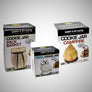 Three cookie jars in their respective boxes: Pack basket (left) Owl (center; Campfire (right)