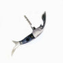 Fish corkscrew with charcoal body opened up with corkscrew open skyward, fish beak opened and sharp end of tail extended.