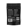 Back of the Chaga loose tea package. Black with white lettering listing instructions and ingredients.