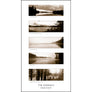 Vertically oriented photo poster featuring five horizontally oriented photos in sepia tones depicting 5 images of The Saranacs