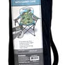 Folding chair in its black carry case with manufacturer's label displayed on the front -- all on a white background.
