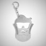 Beard comb tool featured flat on a white background. The comb is at the bottom and the key ring and chain are top left sprouting out of the hair or hat.