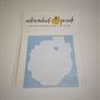 Single white decal in shape of Adirondack Park with blue heart in top third slightly off center, on a blue background.