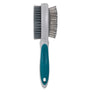 Two-sided brush out of package, blue handle