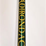 Close up of yellow text on the green pole.