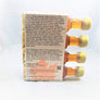 Four bottles of maple syrup packaged together in clear plastic wrap leaning on its side. The back packaging label is visible with text about producer Maple Mountain, other products and a Maple Lemonade recipe.