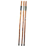 Three walking sticks: left to right with black rope grip on top; gray rope grip on top; green rope grip on top. Lettering can be seen above the rope grips. Each stick has a black rubber tip.