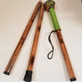 Close up of 3 pieces of walking stick unassembled. Top far right, bottom center, middle to the left.