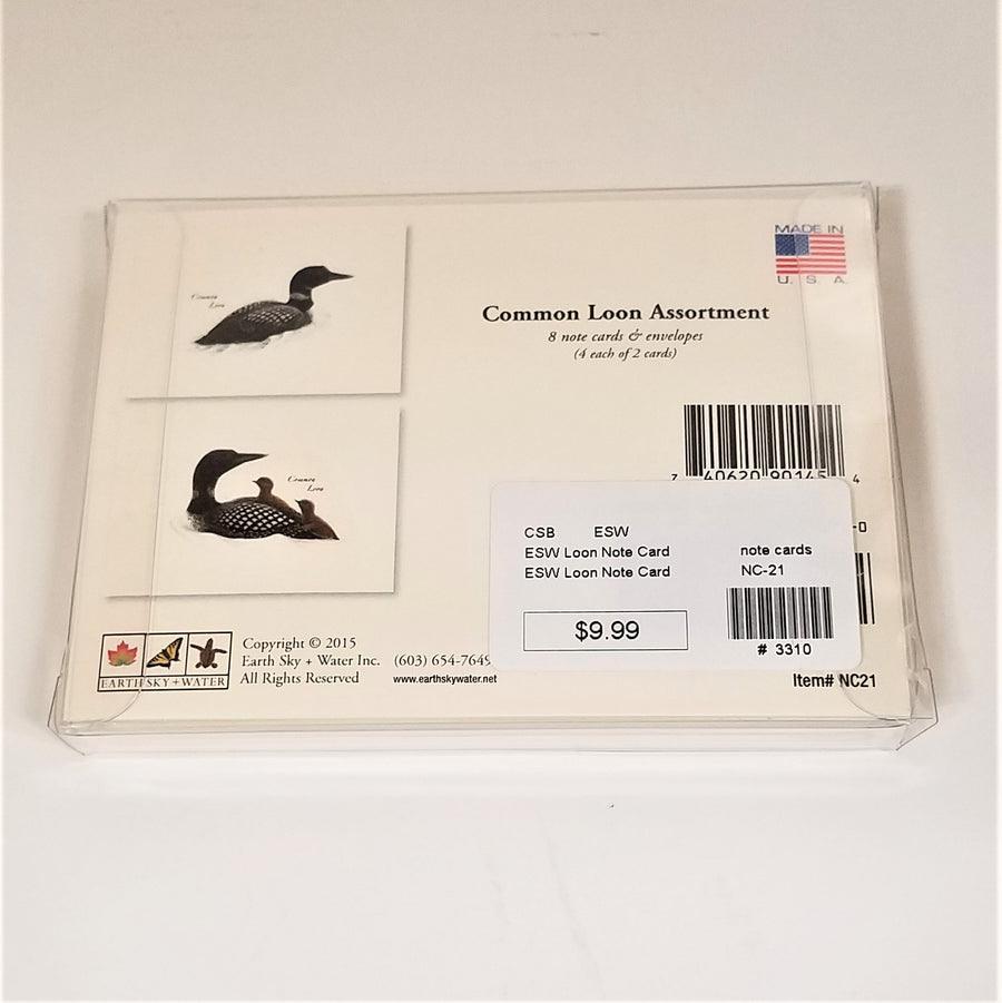 Back of the Common Loon assortment packaging, depicting a single loon on one card and 3 loons on the bottom card.