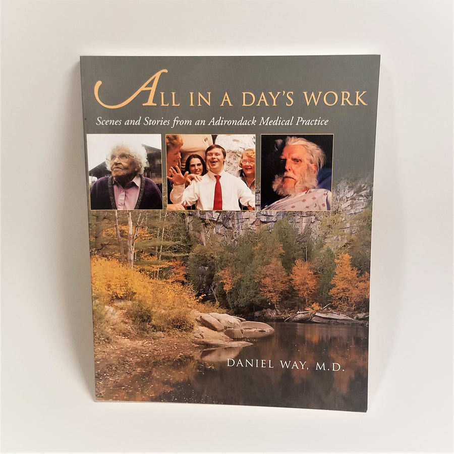 Khaki-colored book cover has beige and white text type with 3 small photos of people in a row over  a photo of rock and mountain landscape that borders a tranquil waterway. Autumn colors in the landscape photo.