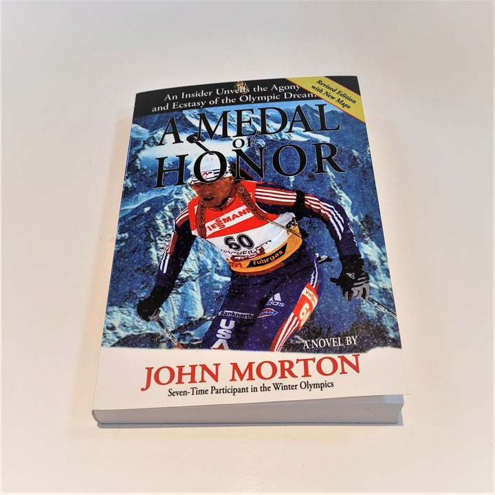Cover of the book A Medal of Honor with title type in black over the head of skier Number 60 decked out in competition colors.