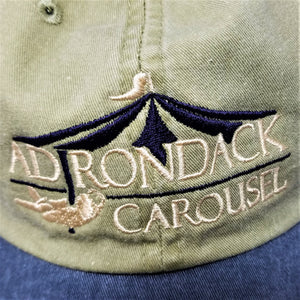 Close up of Adirondack Carousel logo embroidered onto cap