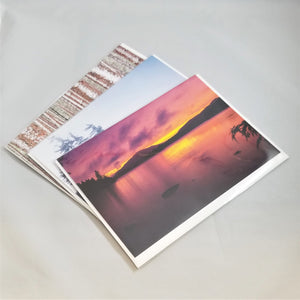 3 fanned Barry Lobdell photo cards with Late August Sunset on top