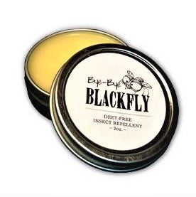 Open tin of Bye-Bye-Blackfly inset repellent
