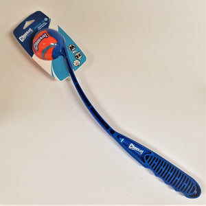 Full-length blue handle with orange ball in blue and white packaging