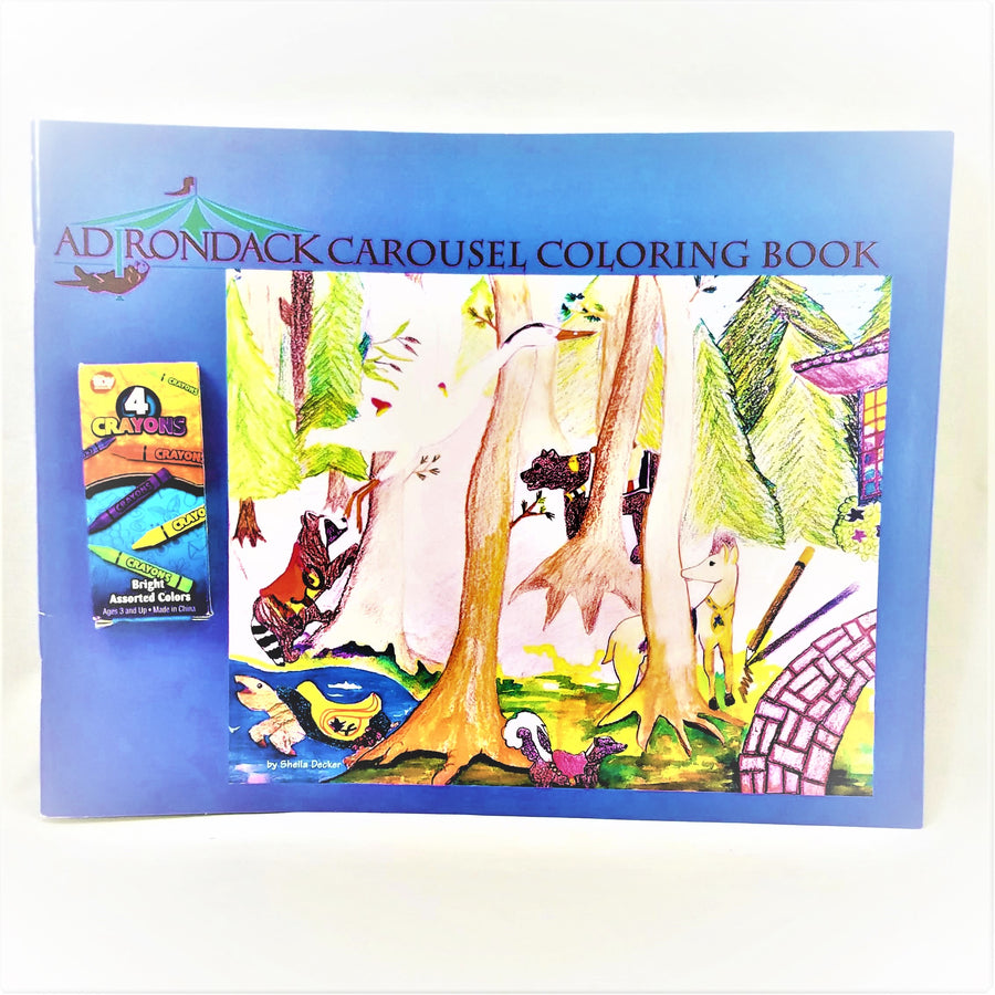 Cover of the book featuring a colorful rendition of student drawing of Adirondack woodland animals