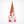 Single ice cream cone-topped gnome standing in a white background. Pink trim on hat has a pink apple attached. There are multi-colored sprinkles in the white beard. A pink body can be seen around the beard. White hands and deep pink feet.