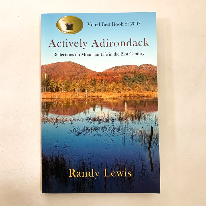 Book cover featuring Adirondack mountains reflected in the area lakes