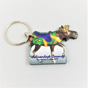 Moose key ring ala the Adirondack Carousel. Moose faces left with key ring to the left coming out of its rear.