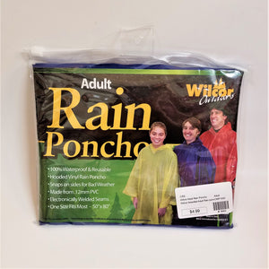 Adult blue rain poncho front of packaging