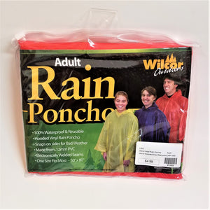 Adult red rain poncho front of packaging