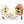 3 dimensional look at an unfinished birdhouse and a painted birdhouse with al the tools and paints below.
