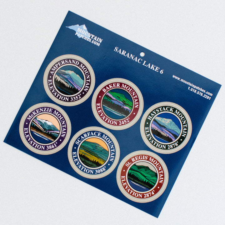 Six decals representing the 6er mountains of Saranac Lake