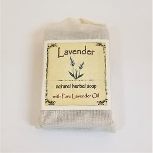 Faux-canvas bag of Lavendar, natural herbal soap with pure lavendar oil