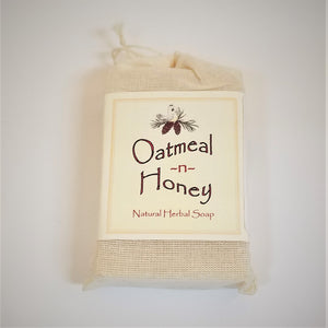 Faux-canvas bag of Oatmeal n Honey, natural herbal soap